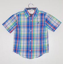 NWT Nautica Boys Multicolor Splash Plaid Woven SS Button-Down Shirt sz 6