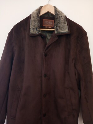 Tasso Elba Men's Faux Suede/Fur Lined Coat Relaxed L Brown NWT