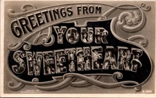 RPPC Large Letter Greetings from Your Sweetheart 1907 Real Photo Postcard