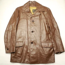 SEARS Men's Store Leathercraft Vtg 60s 70s Brown Leather JACKET Coat Small 38R