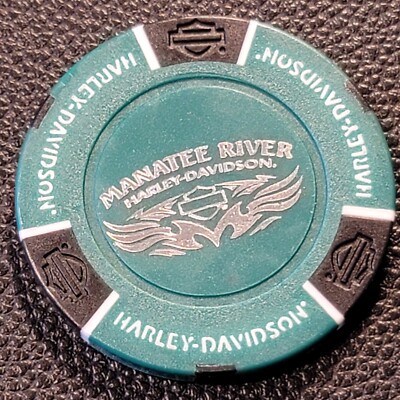 MANATEE RIVER HD ~ FLORIDA (Green/Black B&S back) Harley Poker Chip (CLOSED)