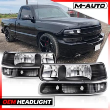 4PC  Headlight+Bumper Driving Lamp for 1999-2006 Silverado Suburban Tahoe Black