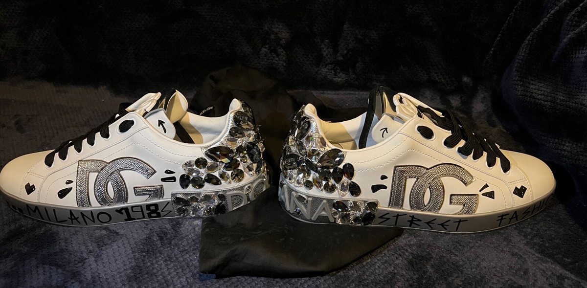 Dolce & Gabbana D&G Portofino Crystal Embellished Leather Sneakers