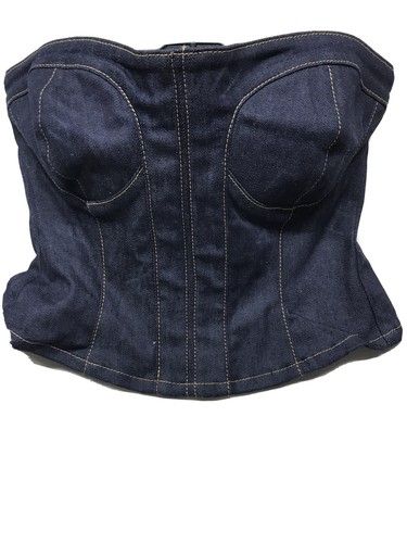 Denim Strapless Corset Bustier Blue 