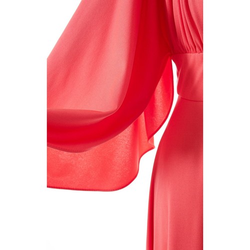 Vintage 1970s Maxi Dress 70s Pink Jersey Angel Sleeve Grecian Empire Waist Gown - Picture 8 of 10