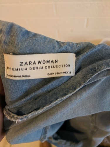 Zara Woman Premium Denim Collection Dress Sz M Ruffle Sleeve zip up back - Picture 3 of 3