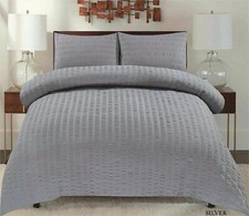 SEERSUCKER COTTON RICH DUVET COVER & PILLOWCASE/S BEDDING BED LINEN SET