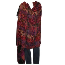 Shawl | Wool + Modal | Geometric | Handloomed | Oversize | Black & Red