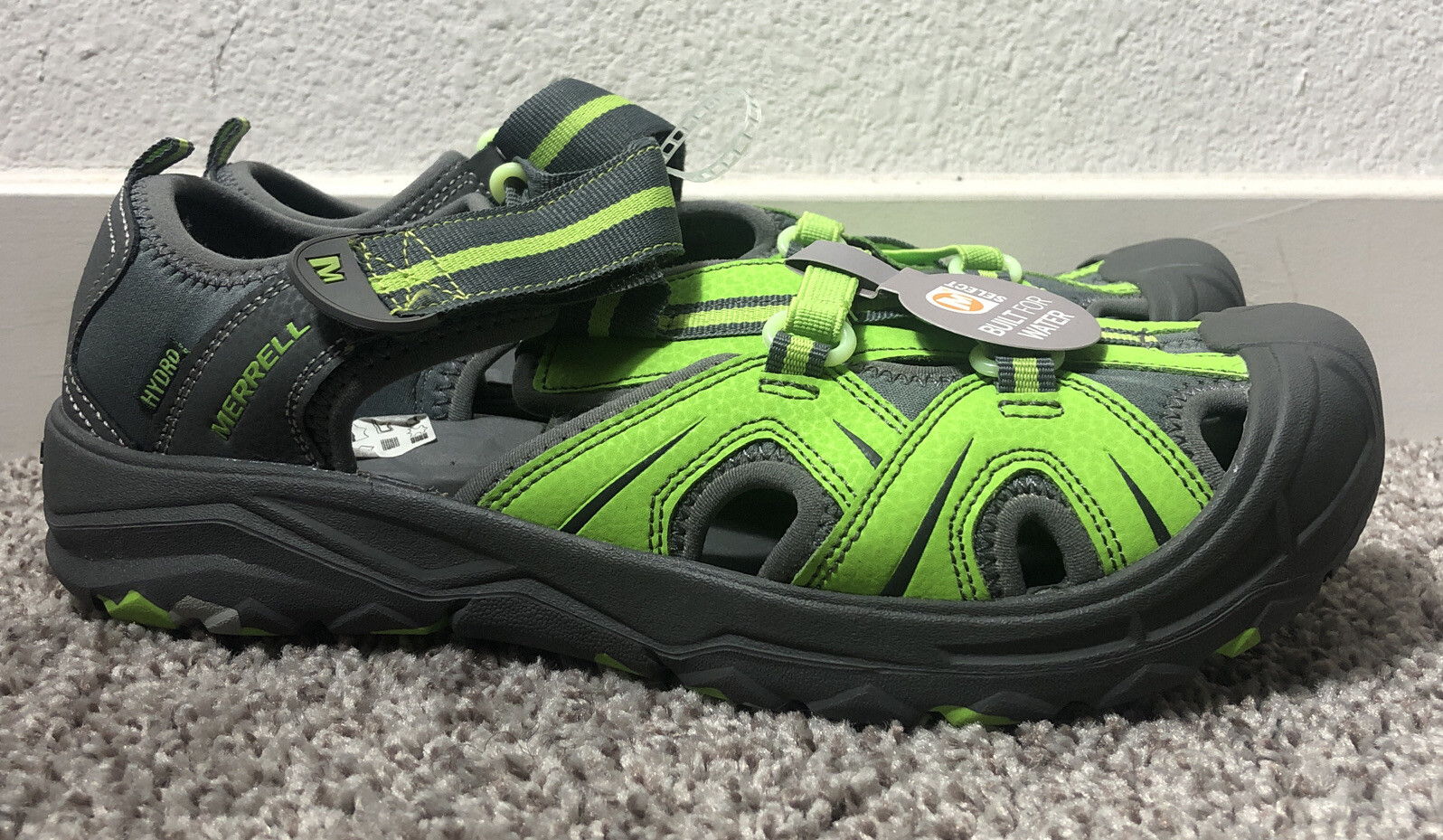 Merrell Ragazzo 5 Donna 7 Sandali Hydro Hiker Scarpe da acqua Grigio Verde Lime