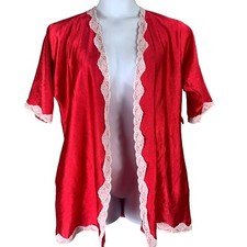 Fredericks of Hollywood Vintage Satin Top Size Medium Red Open Front