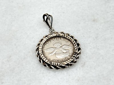 VTG Sterling Silver 999 - My Own Guardian Angel Medallion Necklace Pendant