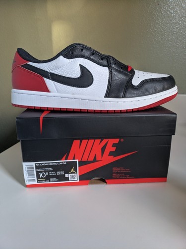 size 10.5 ___ nike air jordan 1 retro low OG black toe lows bred 2023 DS