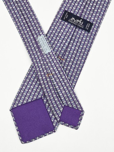 Corbata HERMES TIE 645829 IA Macaron en púrpura sarga pesada seda - Imagen 5 de 6