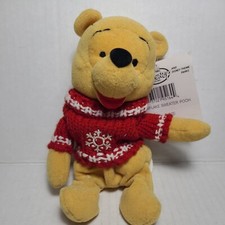 Snowflake Sweater Pooh 8" Disney Store Mini Bean Bag Winnie the Pooh Plush