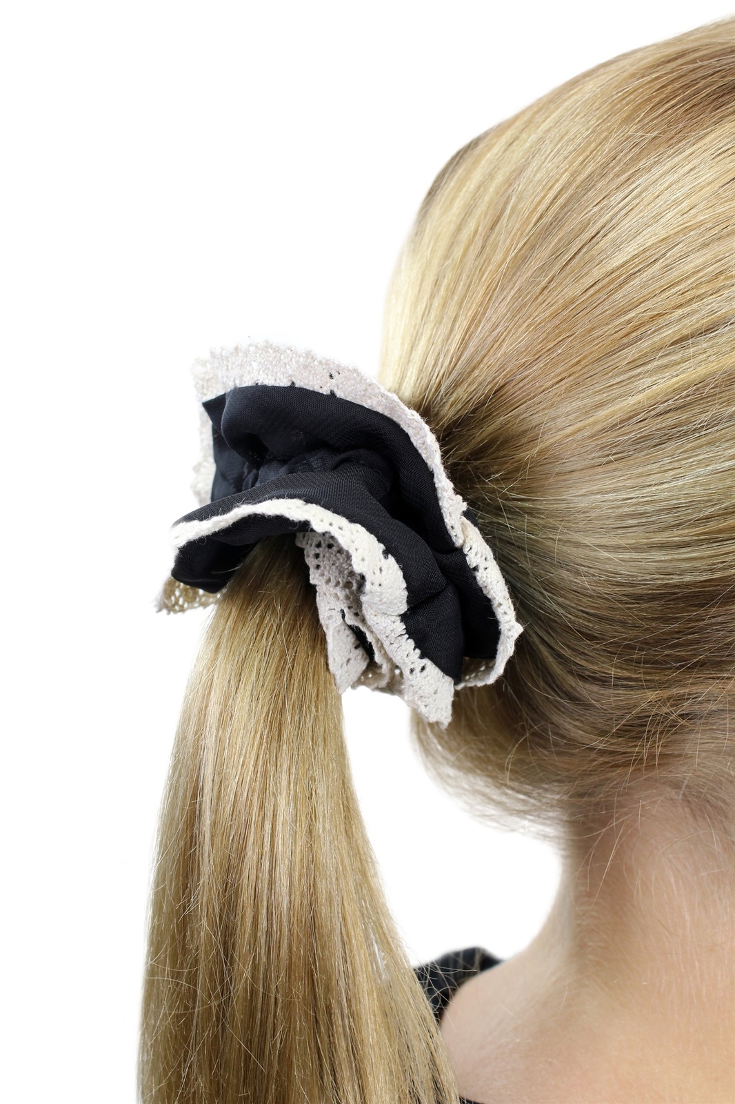 Hairband Fabric Scrunchy Maid/Maid/Servant/Gothic Lolita Black + White Lace Z012