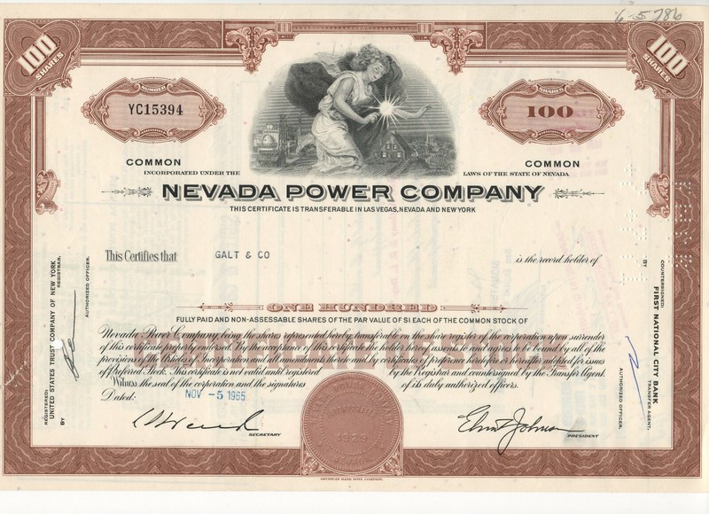 2 Utility Stock Certificates, "Nevada Power Company,""Virginia Electric & Power"