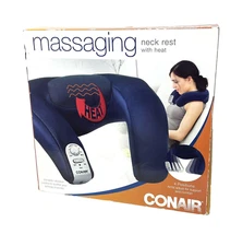 NEW Conair Body Heated Electric Neck Pillow Massager Vibration Head Rest Blue