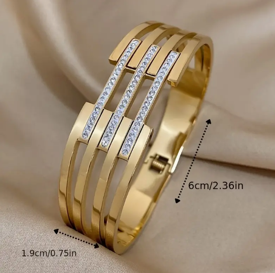 Women's Fashion Cuff Hinge BAR Bracelet Bangle RHINESTONE GOLD