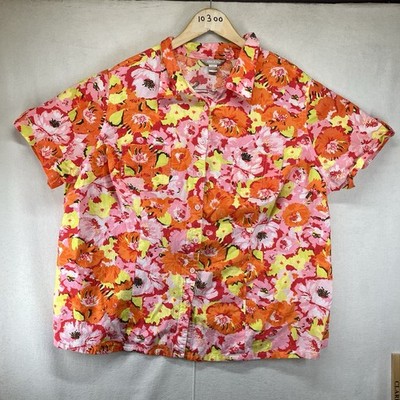 Women's Retro 60s Hawaiian Button-Up Shirt 3X Bright Colorful AOP Thick Cotton