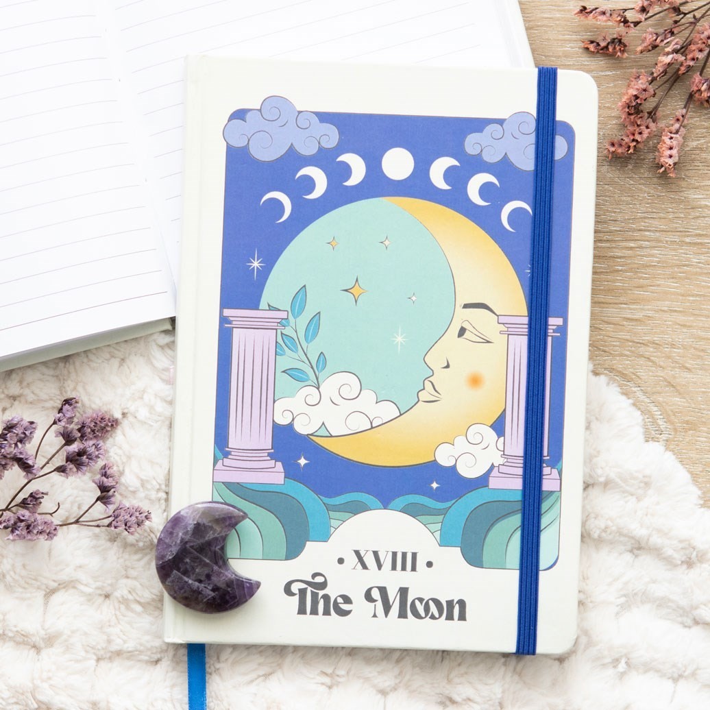 Retro Celestial Moon Design  Witchy Pagan Wicca  A5 Lined Hardback Notebook