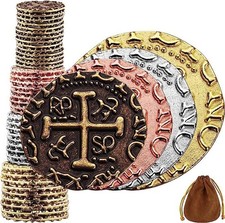 Large Metal Pirate Coins - 36 Bronze, Silver, Gold & Rose Gold Treasure Coin Se