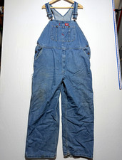 Dickies Unisex Blue Denim Bibs 42x30 distressed stained 2010's era.