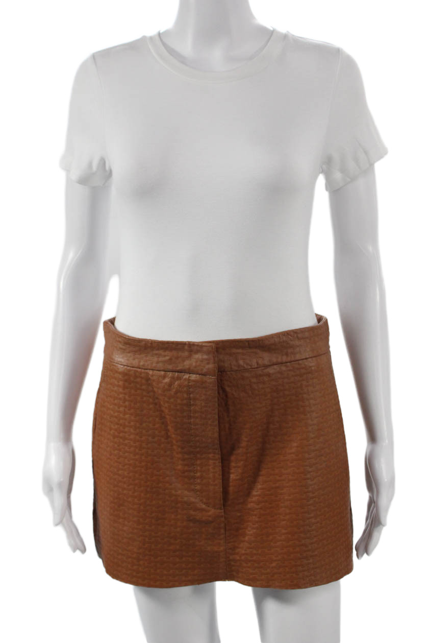 COS Womens Leather Geometric Straight Pencil Skirt Brown Zip Short Size 6Free Shipping in US $100+ Orders | $6.95 Orders Below