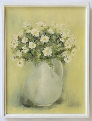Kay Marshall Mid Century Impressionism White Daisy Flower Bouquet MOD Painting