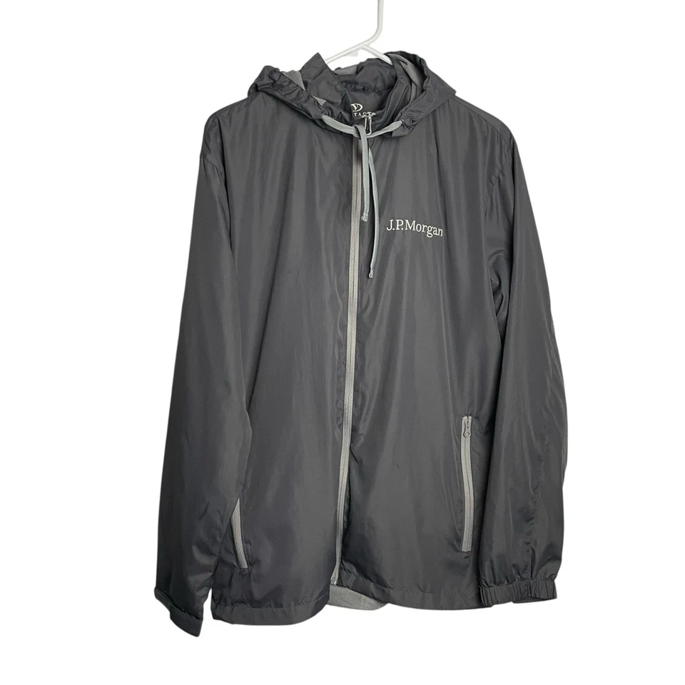 Jaqueta corta-vento masculina JP Morgan com capuz M cinza zíper completo leve vantagem - Imagem 2 de 4