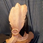 Painted Ceramic Native American Bust Sculpture Braided Hair Feather 20" Decor — photo 10