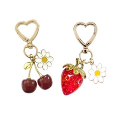Cute Cherry and Strawberry Key chain Charms Cherry Bag Charm with Flower Key ...