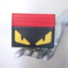 Fendi Monster Eyes Card Holder Wallet Black  Red Leather