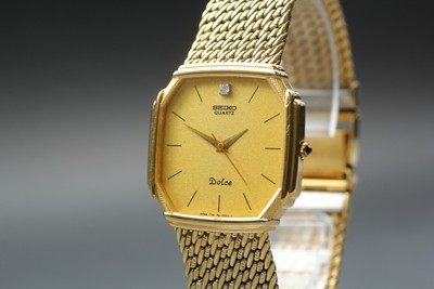 [Near MINT] SEIKO Dolce 7731-5000 1P Diamond Gold Dial Quartz Herrenuhr
