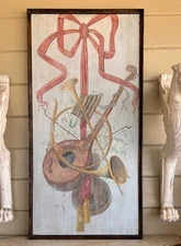 French Provincial Style Hand Painted Oil on Wood Large Trophy Painting Panel