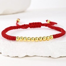 Chinese Style Lucky Red String Gold Bead Bracelet Adjustable Lunar New Year Gift