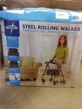 Medline Steel Rolling Walker w/ Padded Seat, 350 lbs Capacity