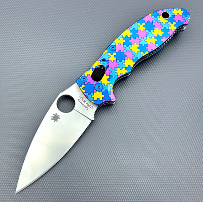 Spyderco Manix 2 C101GP2 w/ Custom Titanium Scales & Blue Titanium screws