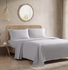Bamboo Essence Queen Sheet Set 4Pc Quiet Grey Cotton Blend 67 Bamboo 33 Cotton