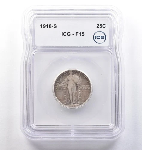 1918-S Standing Liberty Quarter F15 ICG *3768