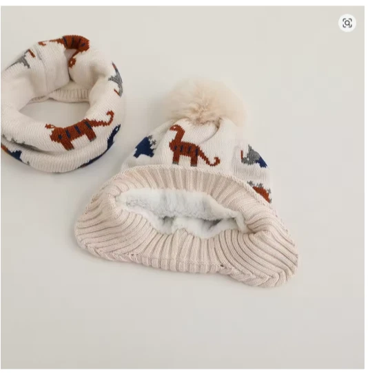 Juego de 2 bufandas sombrero tejido dinosaurio niños cálido protector de oreja 3-12 años Foto 3 de 4