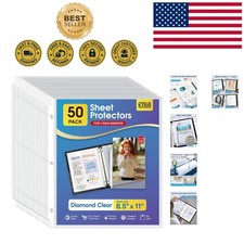 50 Pack Letter Size Sheet Protectors - Clear Top Loading Polypropylene Sleeves