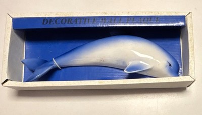 Porcelain Dolphin Wall Plaque Figurine Blue White Decorative Collectible Decor