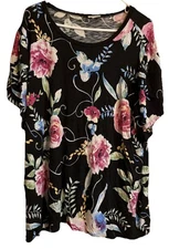 LuLaRoe 3XL Olive Tulip Sleeve Top - Black Base with Gorgeous Floral Print