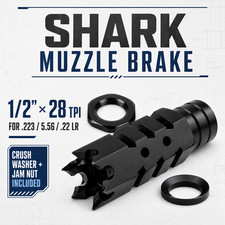 Shark Muzzle Brake 1/2" x 28 Thread for .223 556 .22LR /w Crush Washer  Jam Nut
