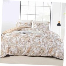 Paisley Duvet Cover Set Size, Tan Taupe Classy Boho Damask Queen Tan Paisley