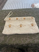Vintage Macrame Clutch Boho Purse Beads Crochet