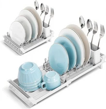 Small Expandable Dish Drying Rack – Compact & Space-Saving – No Small, White 