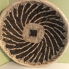 Hand crafted natural fiber woven 10.5 in shallow round bowl
