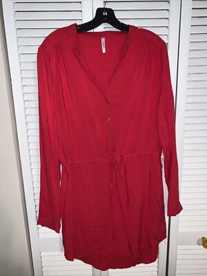 red long sleeve tunic dress Red Print Tunic Dress: Long Sleeve Loose Fit Midi