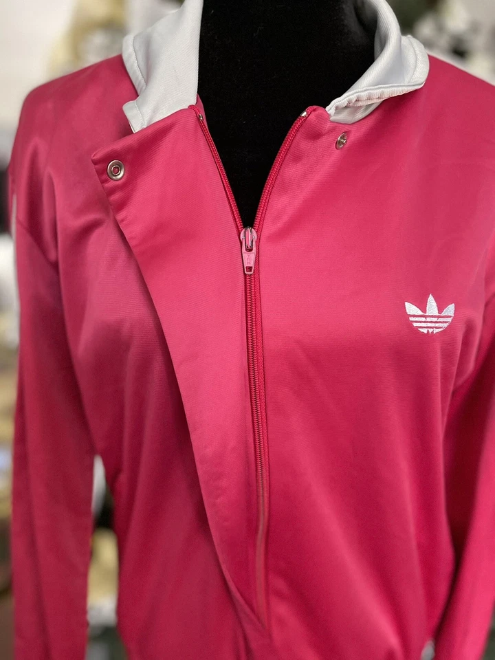 Винтажный Adidas Track куртка полиэстер Arnel триацетат ярко розовый Sz M сделано в США - Изображение 4 из 4